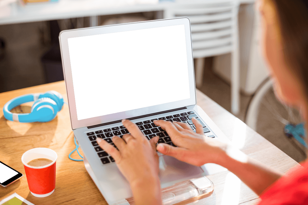 Female Professional Typing on Transparent Laptop Working