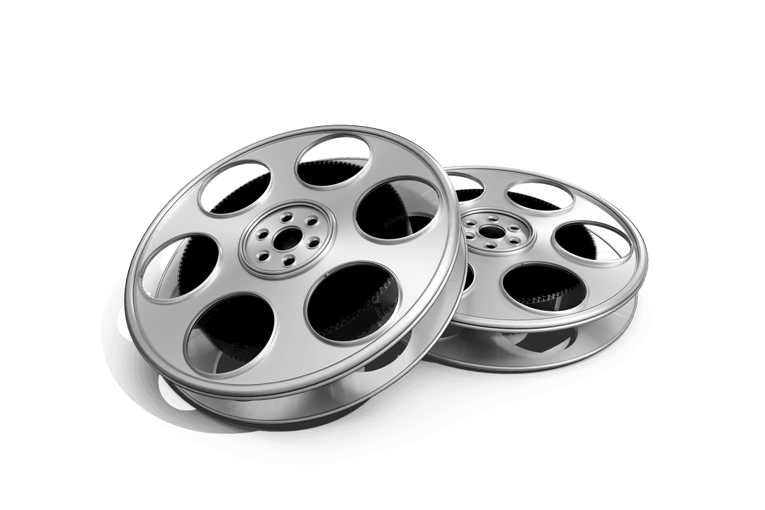 Silver Film Reels on Transparent Background for Entertainment Uses