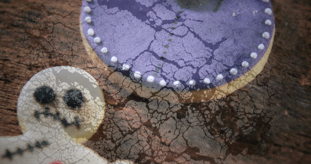 Spooky Halloween Black Cat and Skeleton Cookies on Rustic Table