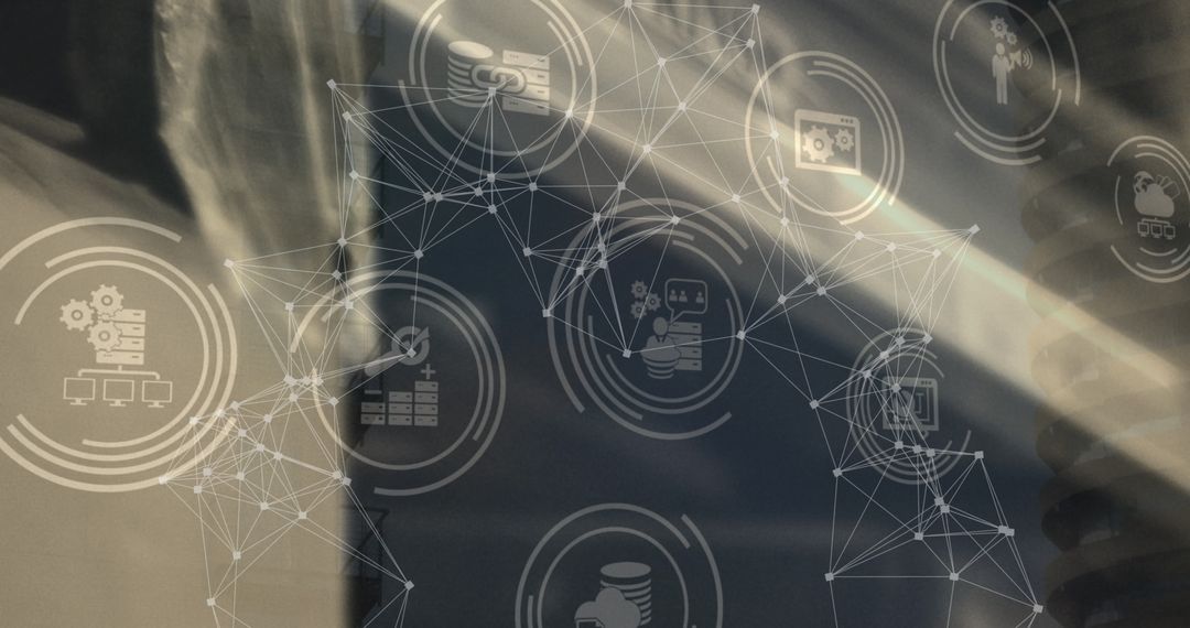 Digital Network Icons Overlay on Blurred Background