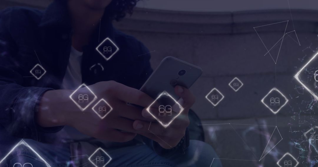 Young Man Using Smartphone with 6G Technology