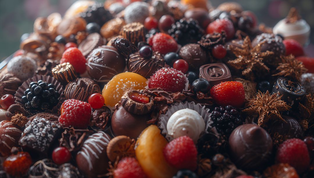Assorted Chocolate Truffles and Bonbons with Fresh Berries