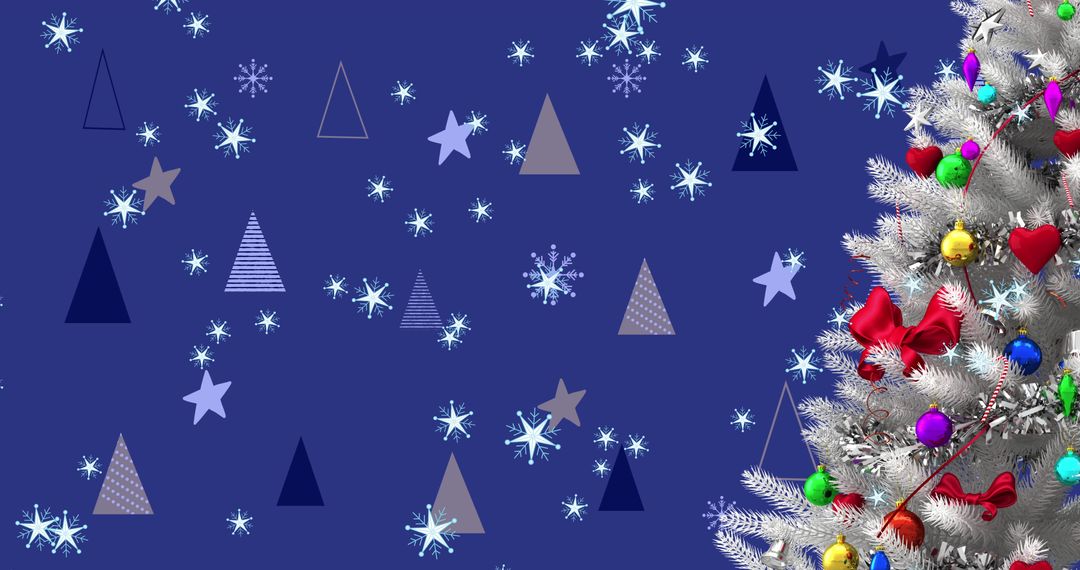 Festive Christmas Tree and Patterned Blue Background Celebration