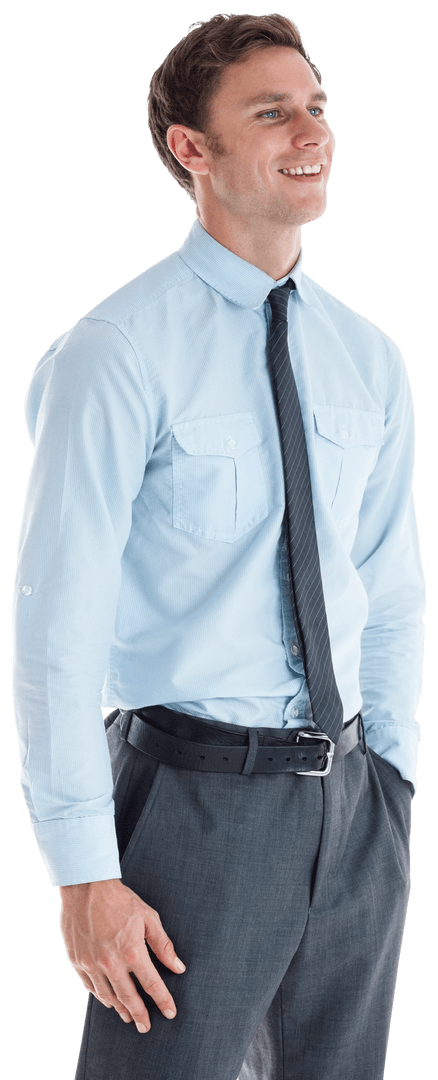 Transparent Businessman Smiling in Formal Attire