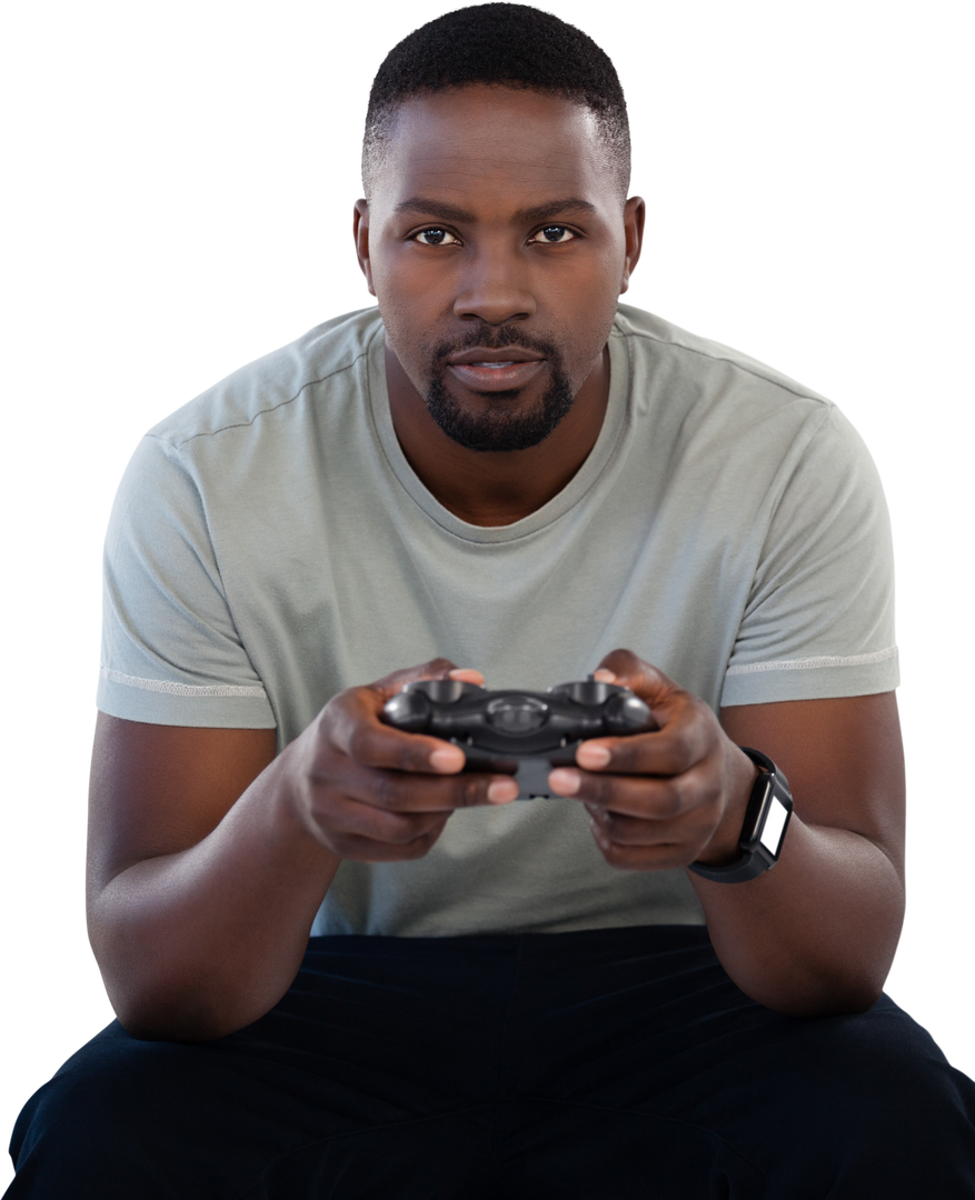 Young African American Man Gaming with Controller on Transparent Background - Download Free Stock Images Pikwizard.com