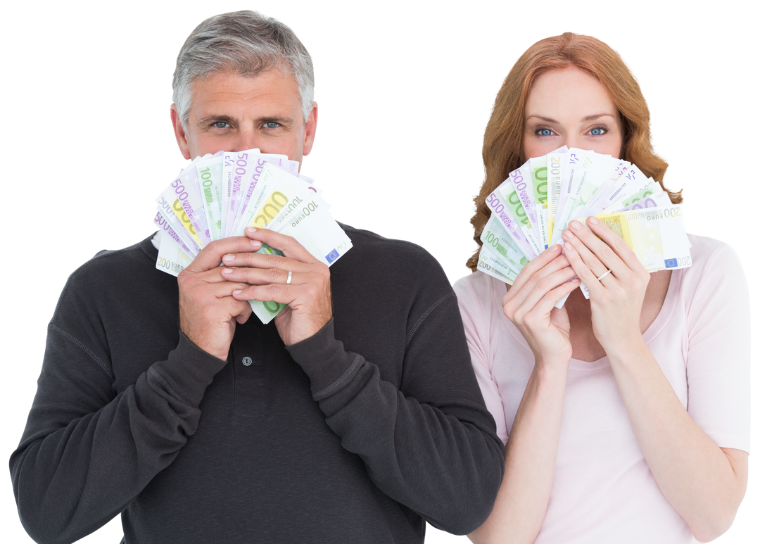 Happy Caucasian Couple Showing Euro Banknotes on Transparent Background - Download Free Stock Images Pikwizard.com