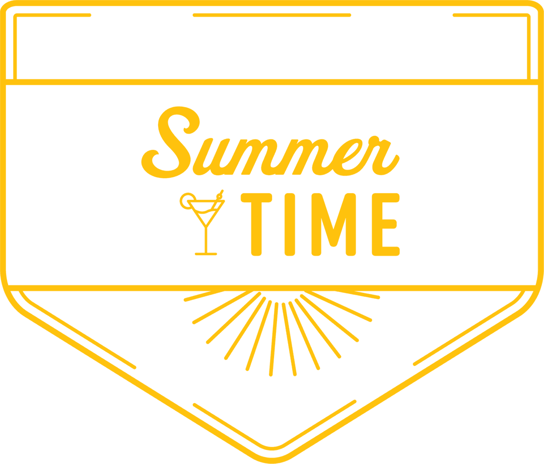 Yellow Summer Time Tag with Drink on Transparent Background