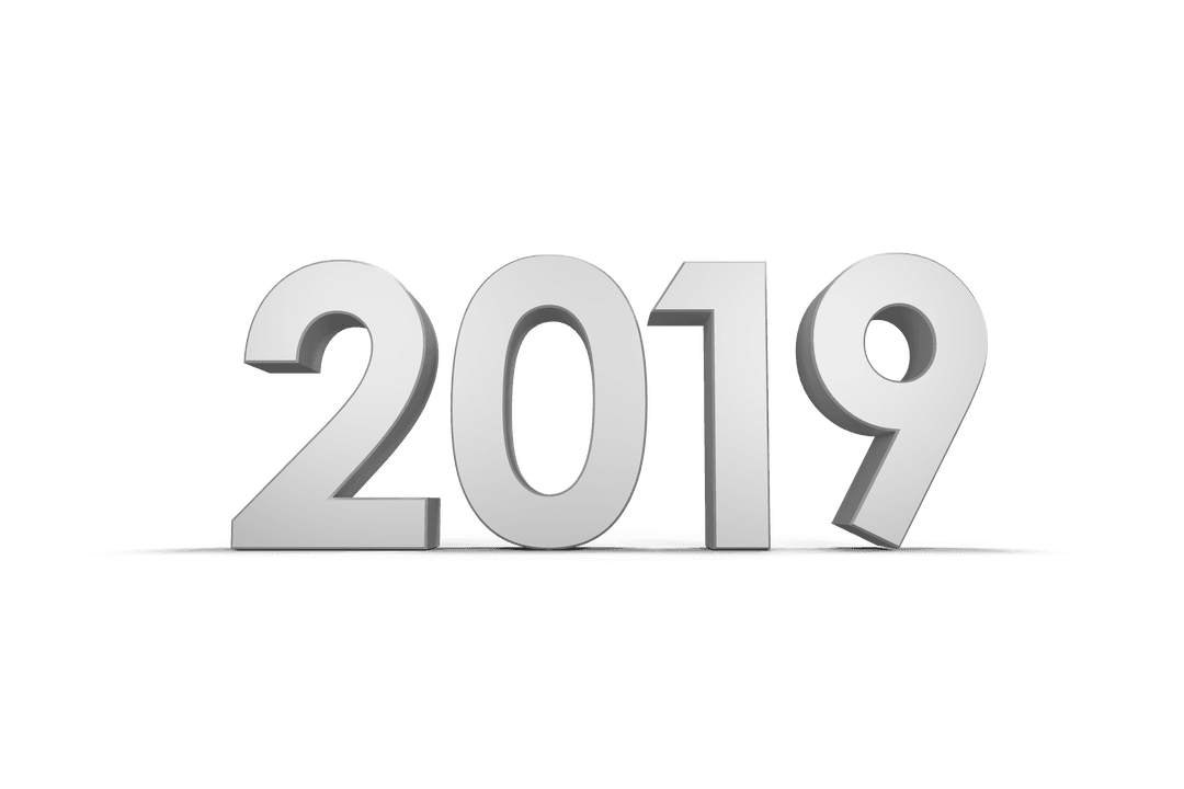 3D Text Illustration of 2019 on Transparent Background