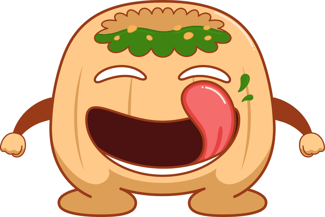 Kawaii Dumpling Cartoon Transparent with Licking Joy and Playful Expression