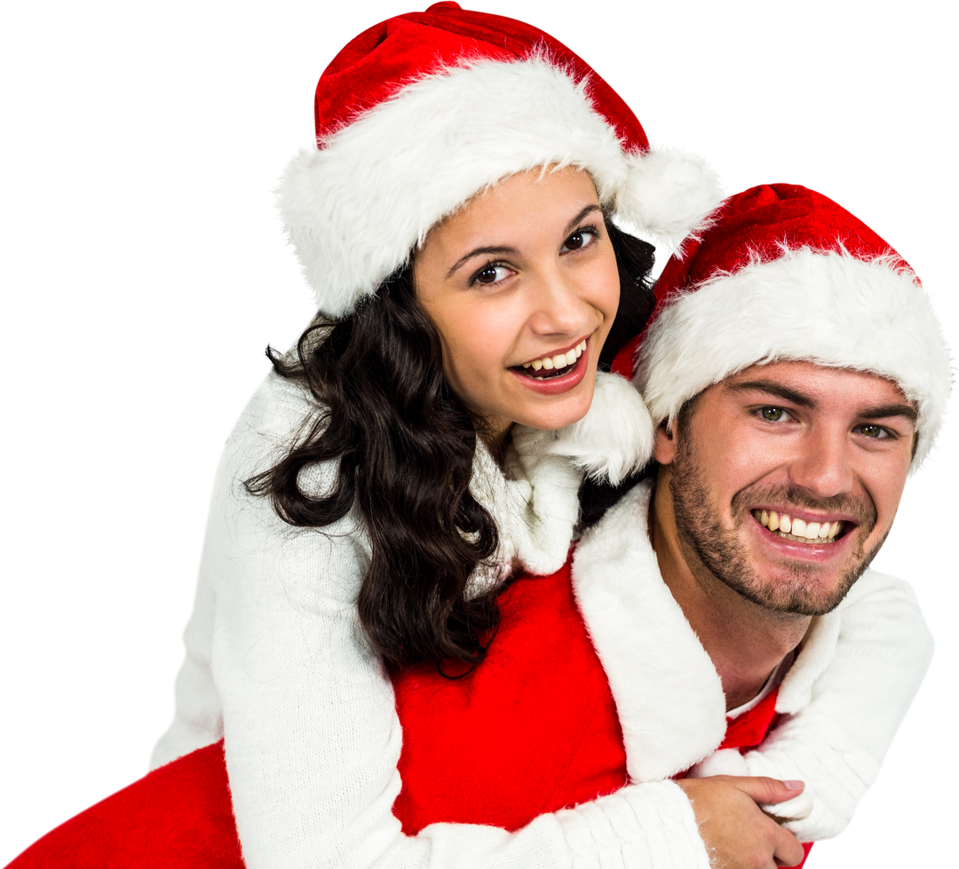 Festive Transparent Happy Couple Smiling in Santa Hats - Download Free Stock Images Pikwizard.com