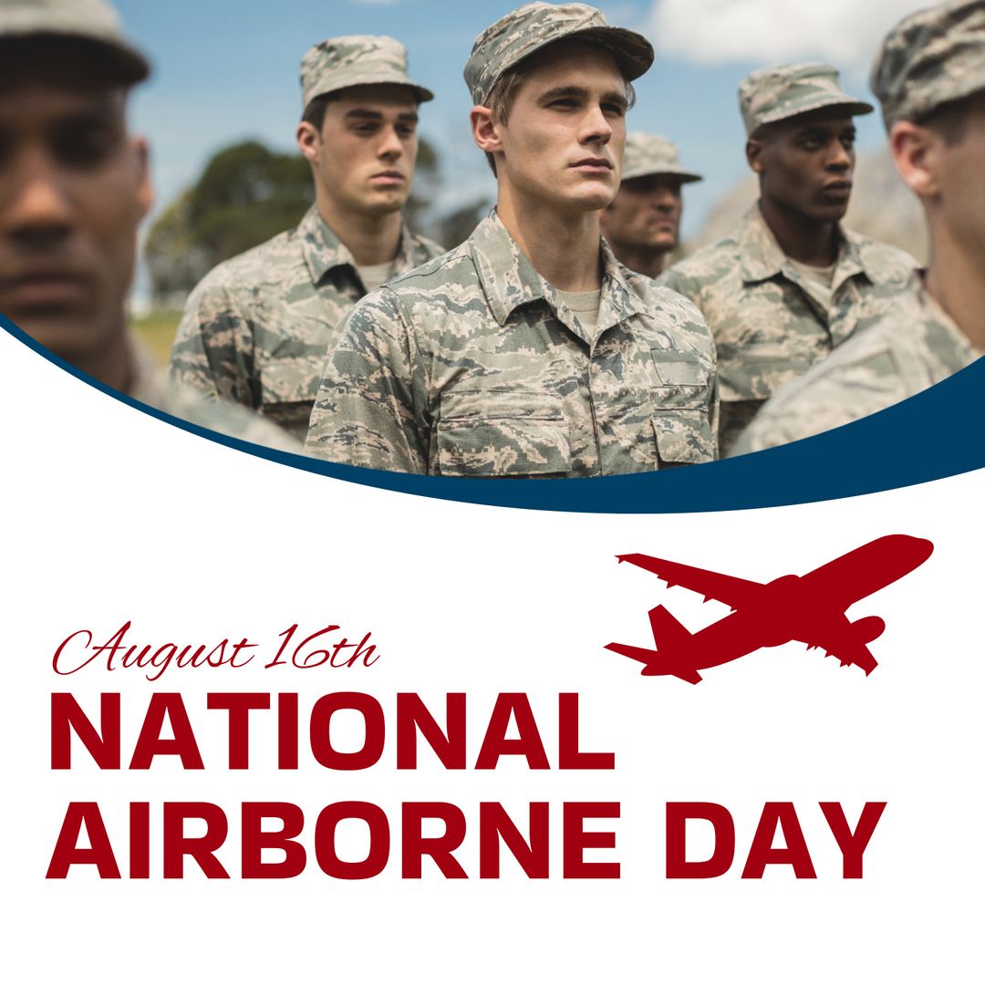 Diverse Soldiers in Line Celebrating National Airborne Day