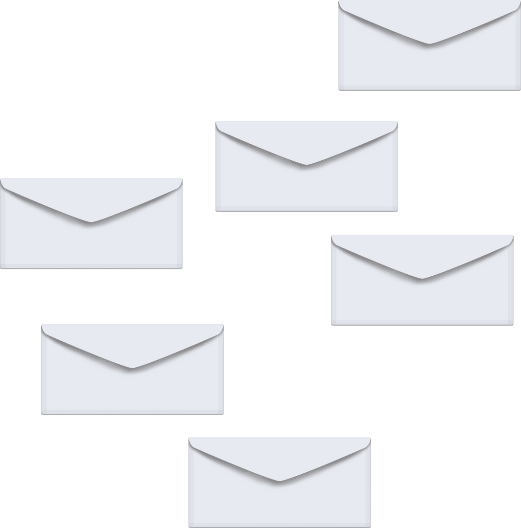 Rows of Transparent White Envelopes on Invisible Background