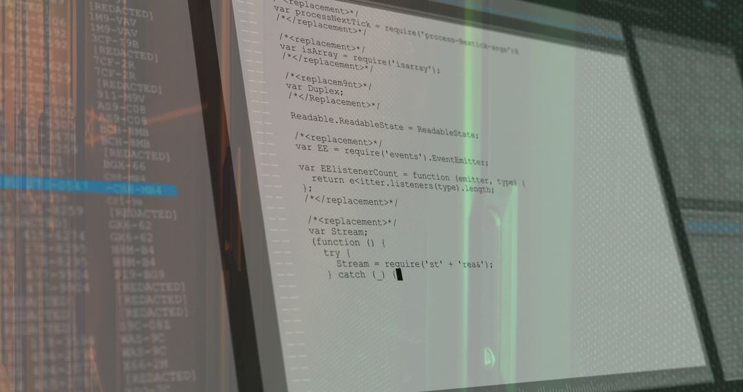 Dual Monitors Displaying JavaScript Code in Modern Office