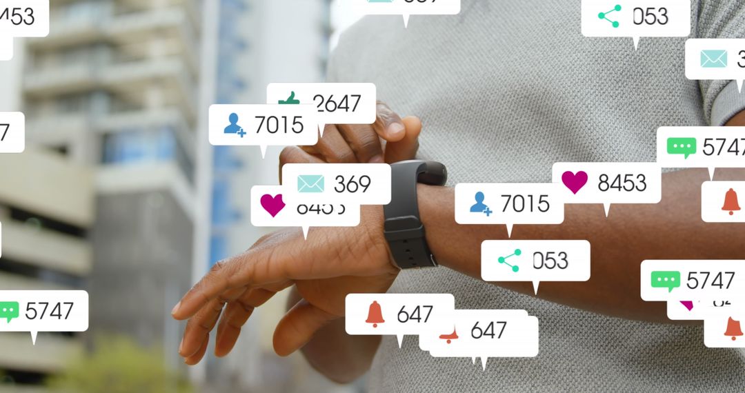 Person Engaging with Smartwatch Notifications and Social Media
