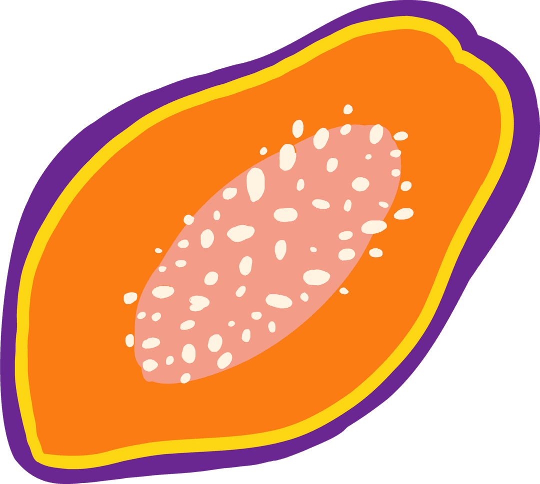 Stylized Papaya Slice with Vibrant Colors on Transparent Background