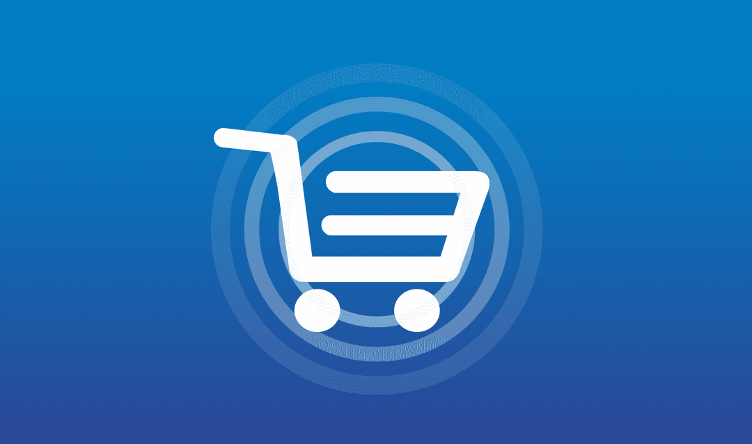 White Transparent Shopping Cart on Blue Background
