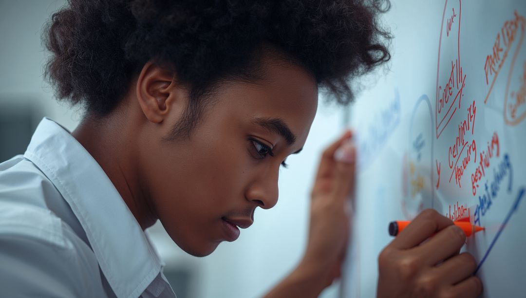 Focused Man Creating Innovative Strategy on Whiteboard