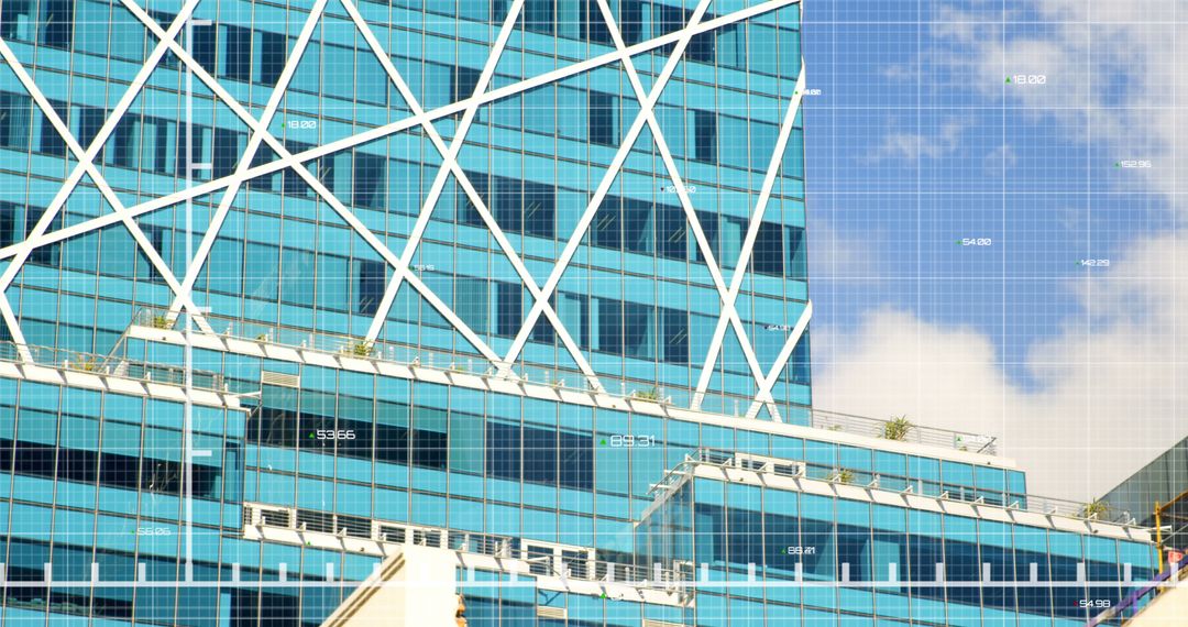 Financial Data Overlay on Modern Skyscraper Background
