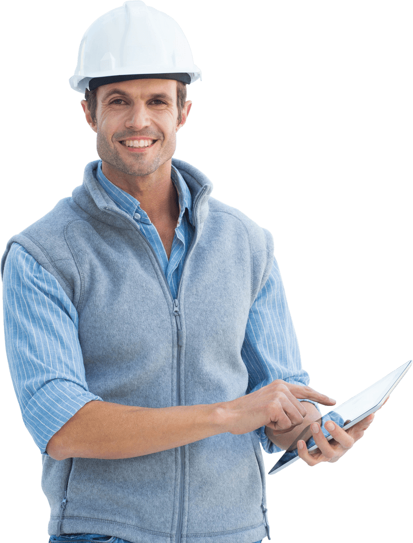 Transparent Smiling Architect Using Digital Tablet