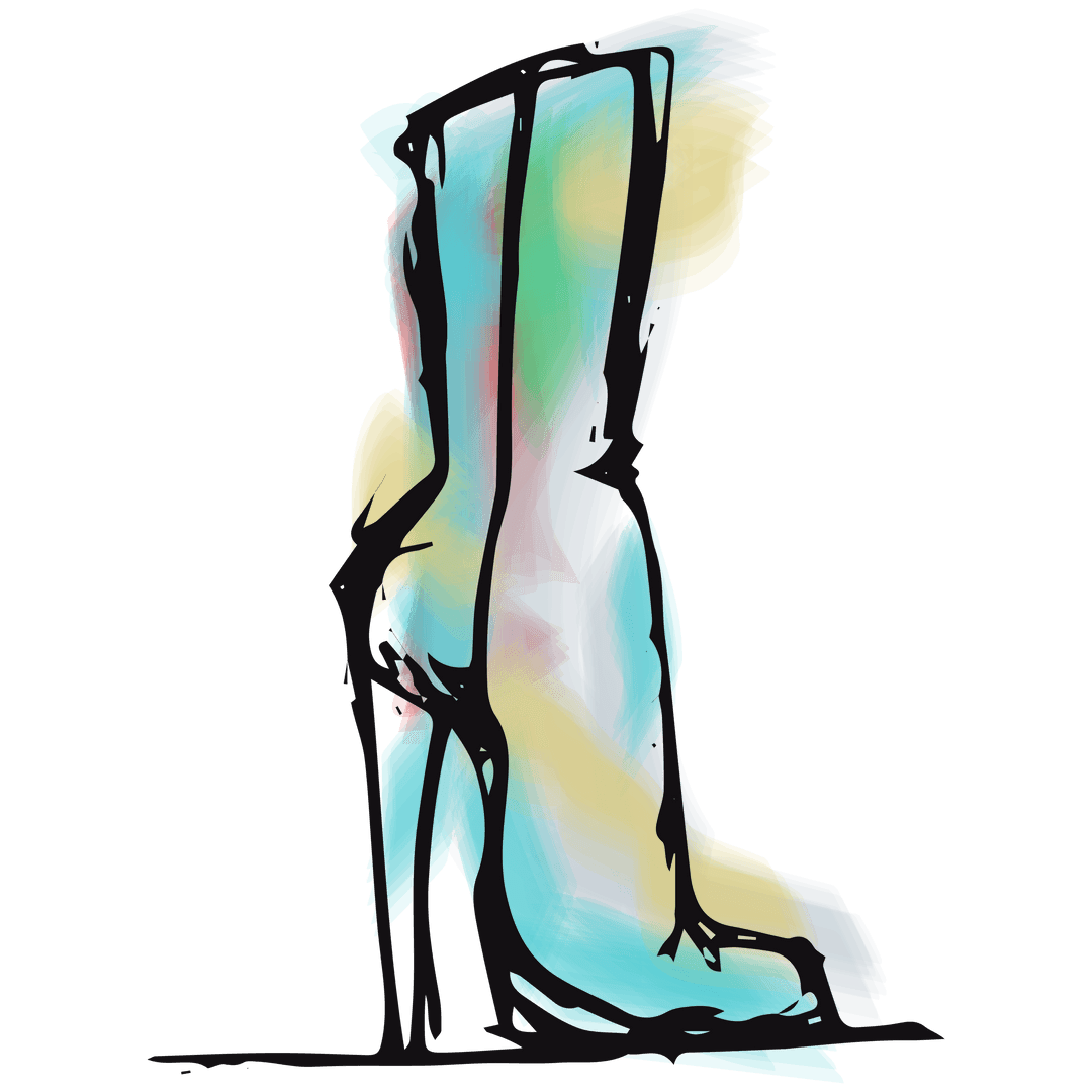 Stylish High Heel Boot Illustration with Colorful Watercolor Effects on Transparent Background