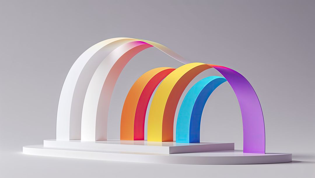 Colorful Curved Arches on Minimalistic White Platform