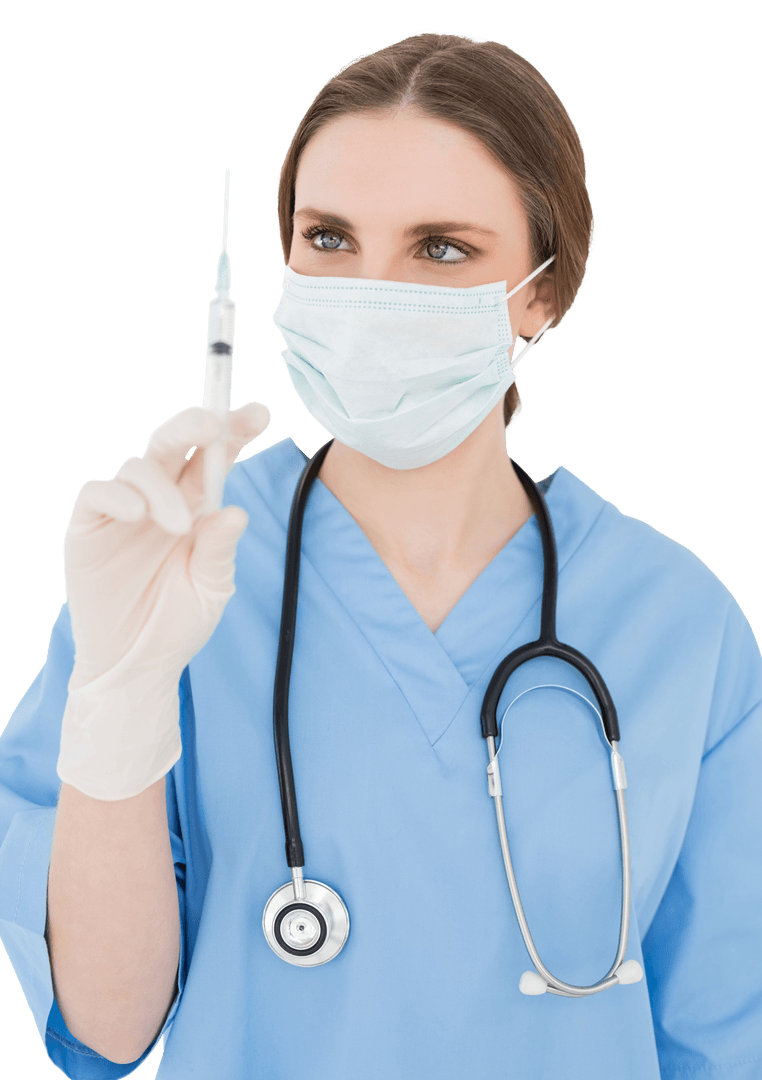 Young Female Doctor Holding Syringe Visualizing Vaccine Transparency