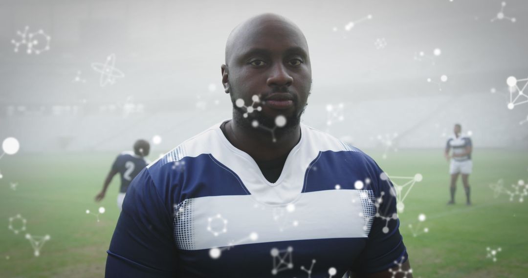 Rugby Player in Digital Overlay with Chemical Structures