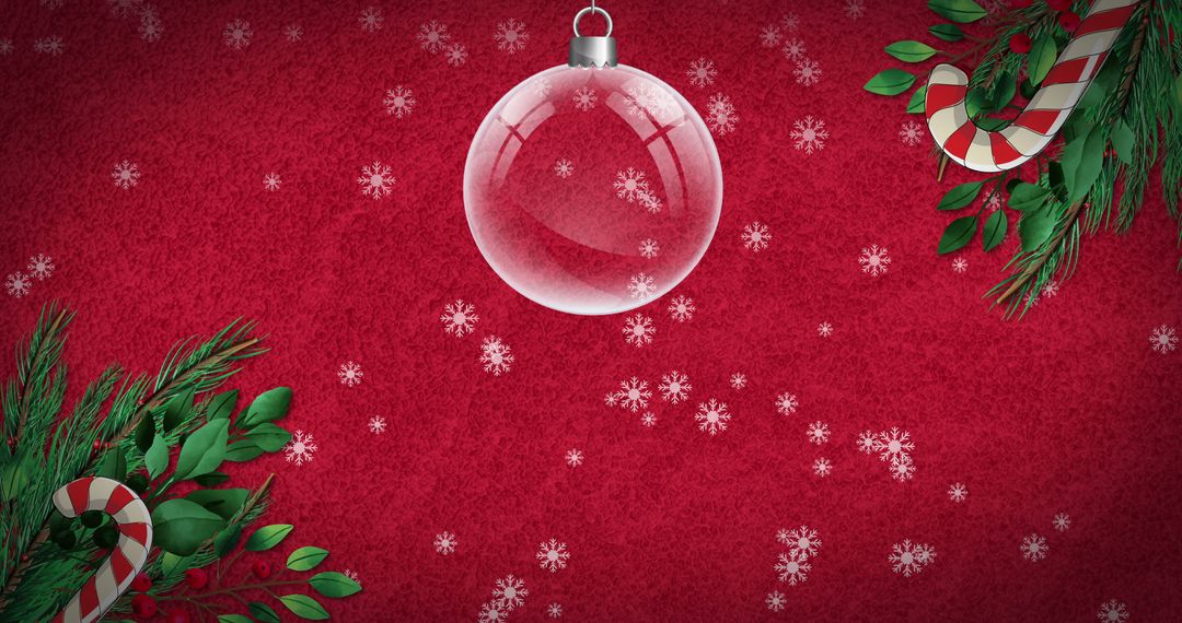 Festive Bauble with Candy Canes on Red Background