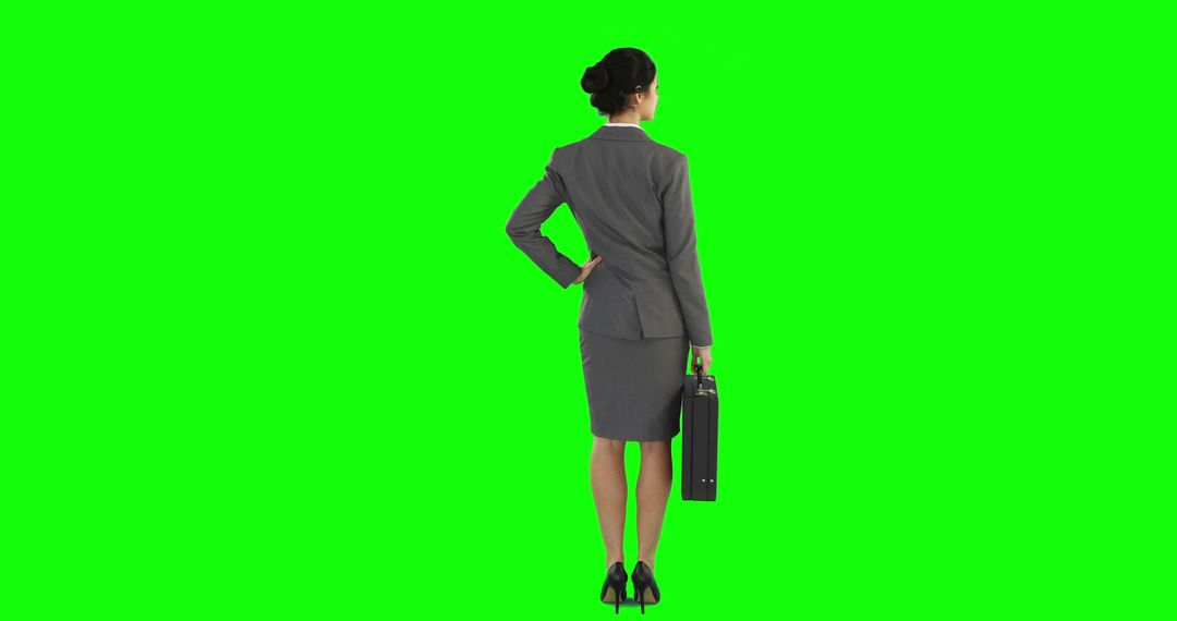 Businesswoman from Back Holding Briefcase on Green Background - Free Images, Stock Photos and Pictures on Pikwizard.com