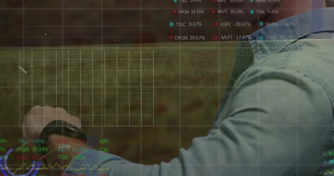 Person Using Smartwatch with Stock Data Overlay