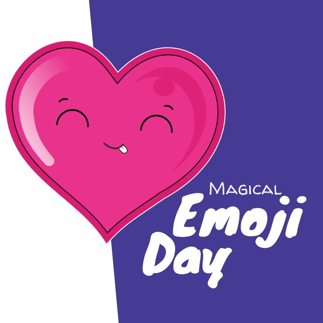 Illustration of pink smiling heart shape emoticon with magical emoji day text, copy space - Download Free Stock Templates Pikwizard.com