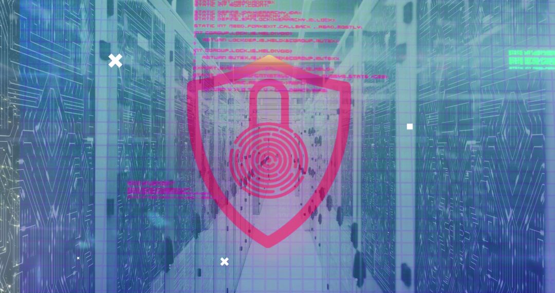 Digital Security with Padlock Icon in Server Room