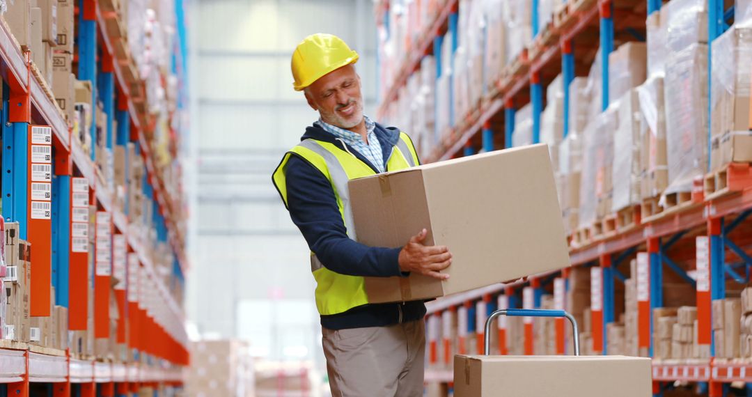 Warehouse Worker Carrying Box in Storage Facility - Free Images, Stock Photos and Pictures on Pikwizard.com