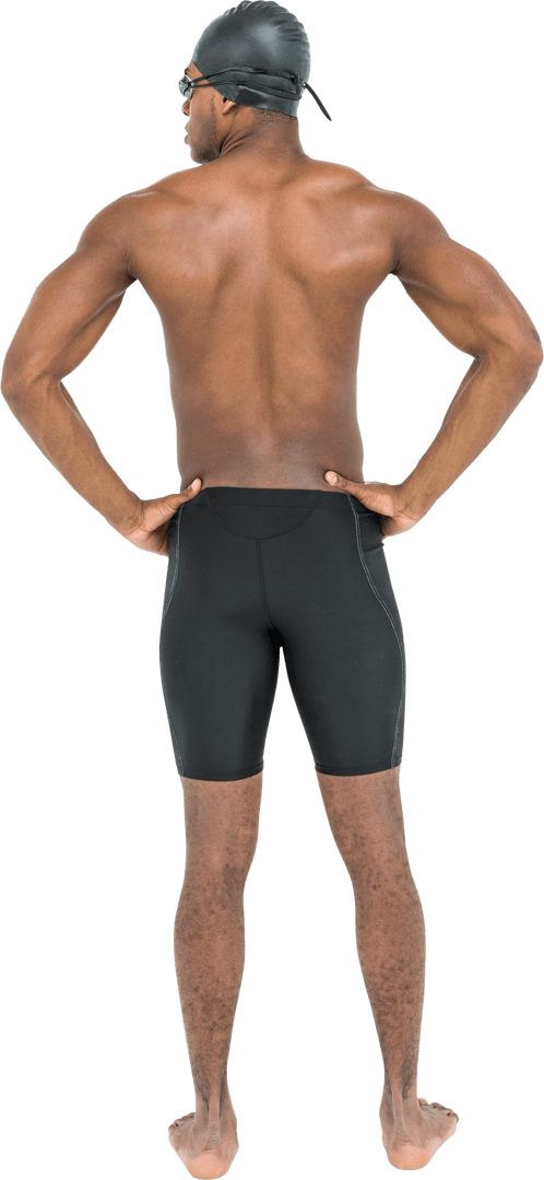 Transparent Rear View of Swimmer in Swimwear ready for Race