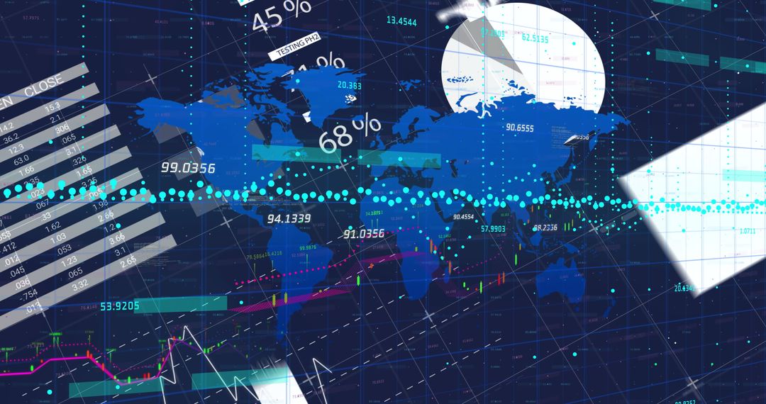 Global Financial Analytics on World Map Background