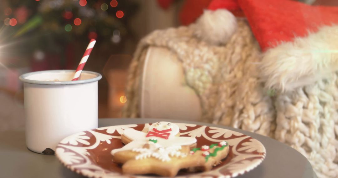 Cozy Christmas Scene with Hot Cocoa and Gingerbread Cookies