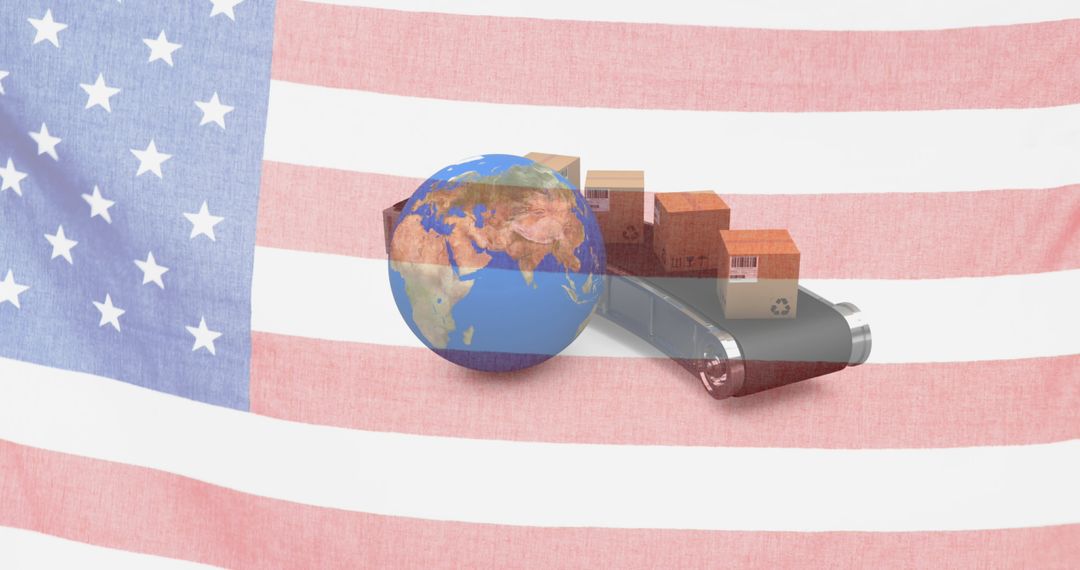 Global Shipping with American Flag and Conveyor Belt Concept
