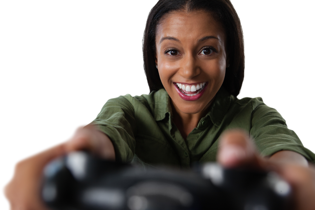 Excited Woman Smiling Holding Controller Playing Video Game Transparent Cutout - Download Free Stock Images Pikwizard.com