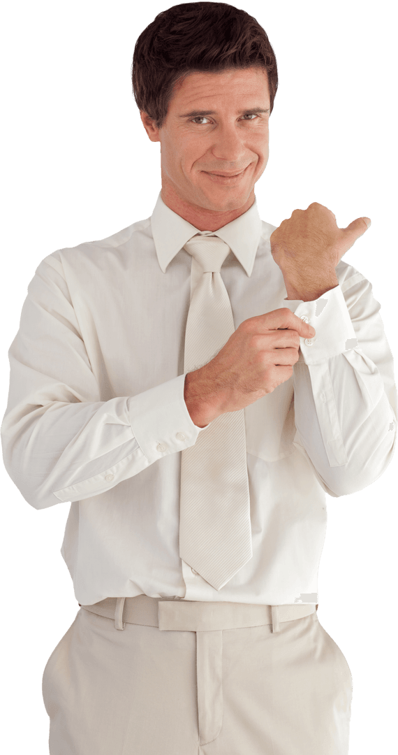Businessman Adjusting Cuff in Transparent Background