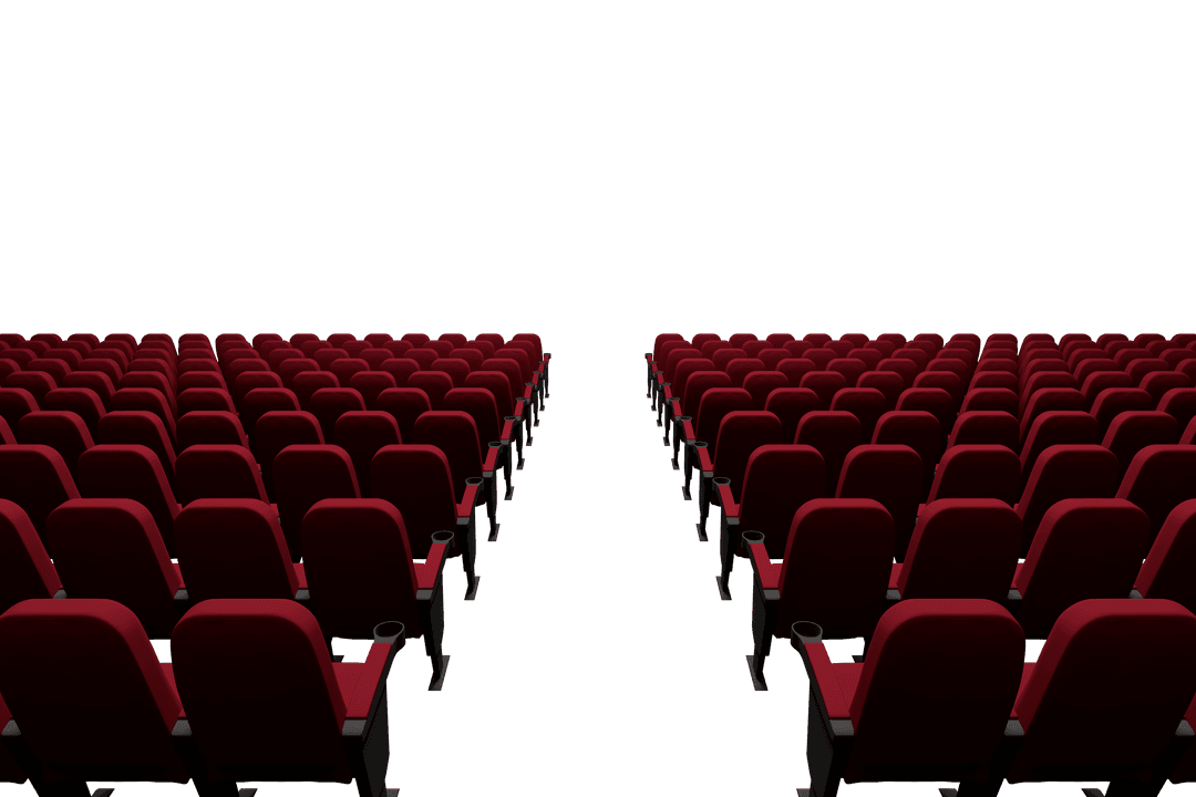 Transparent Rows of Empty Red Film Theater Chairs