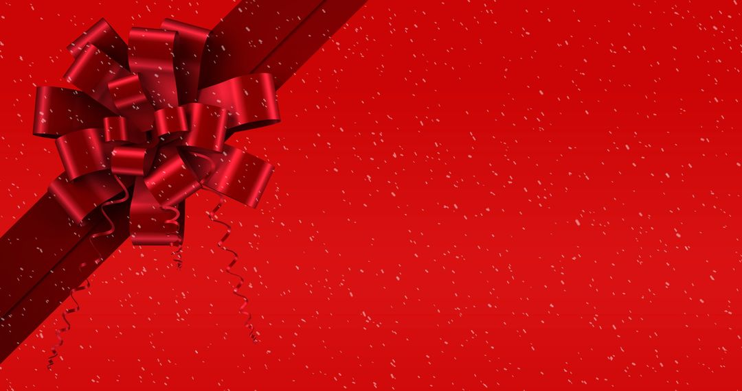 Festive Red Christmas Background with Snow and Ribbon