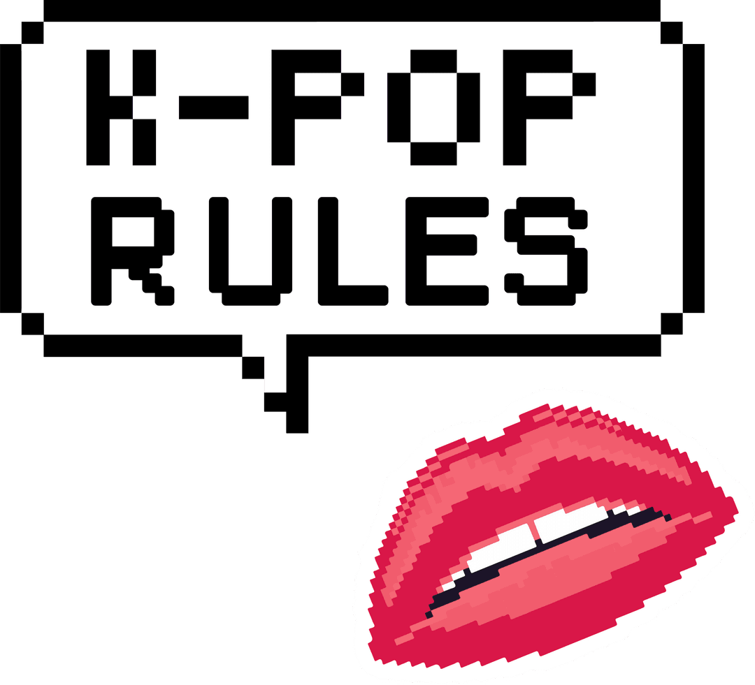K-POP Themed Pixel Art of Speech Bubble and Lips on Transparent Background
