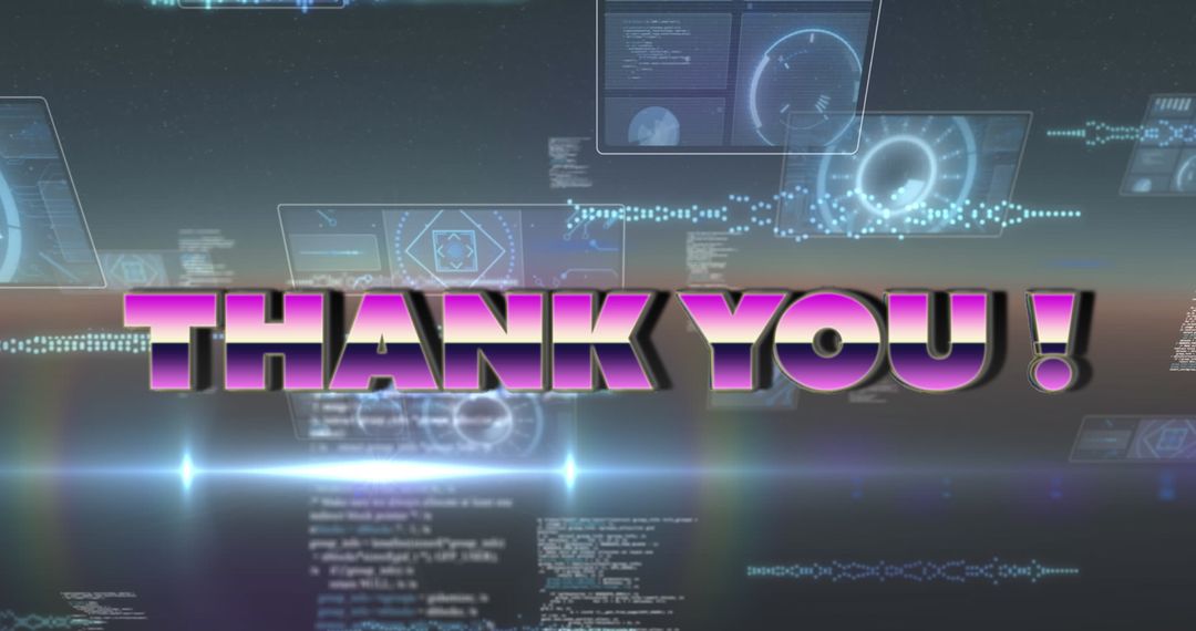 Futuristic Thank You Text with Digital Interface Elements