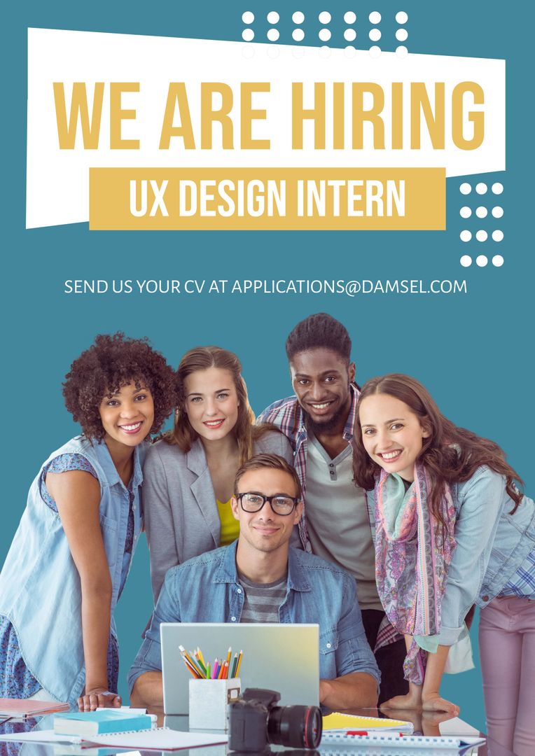 We Are Hiring Poster with Diverse Team and UX Design Intern Text - Download Free Stock Templates Pikwizard.com
