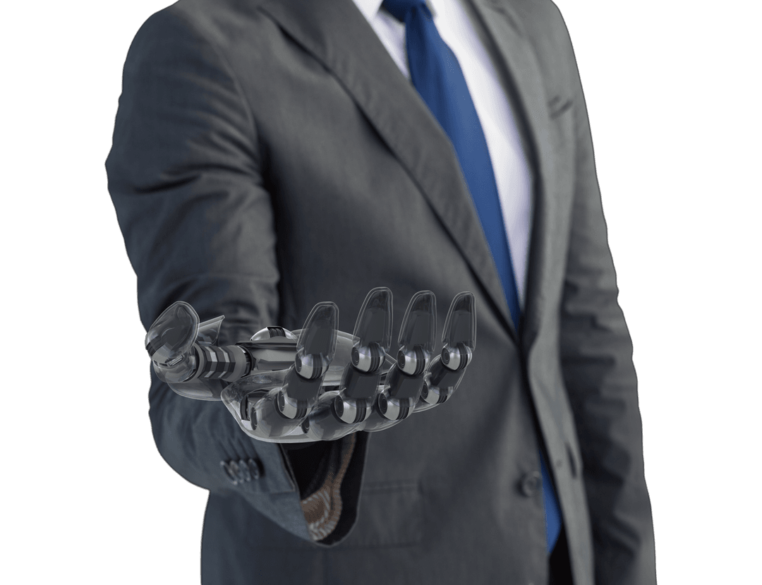 Businessman with Futuristic Robotic Arm on Transparent Background