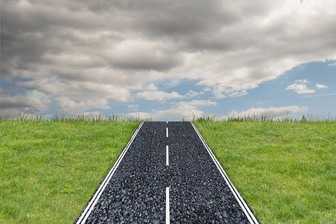 Transparent Highway Stretching into Sky with Grass Landscape