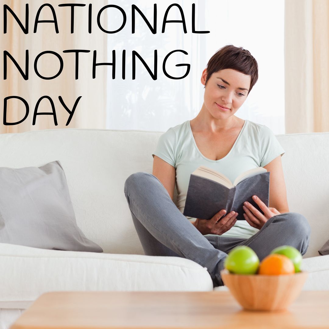 Woman Reading on Couch for National Nothing Day Relaxation Concept