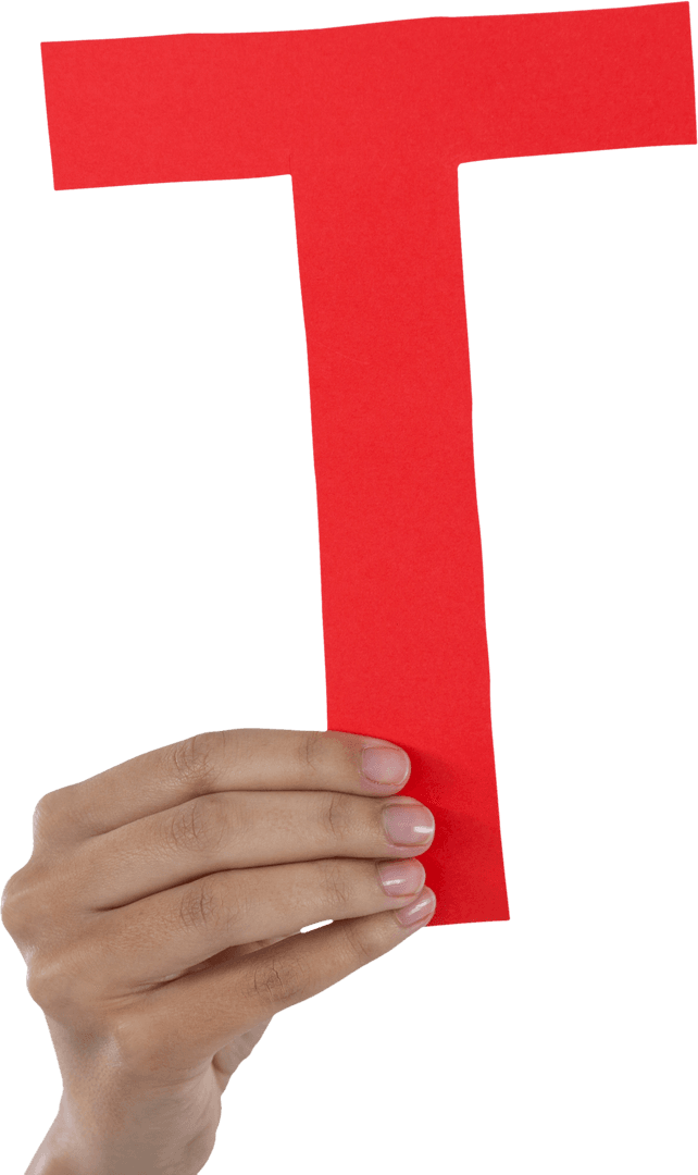 Transparent Hand Holding Red Letter T Cutout