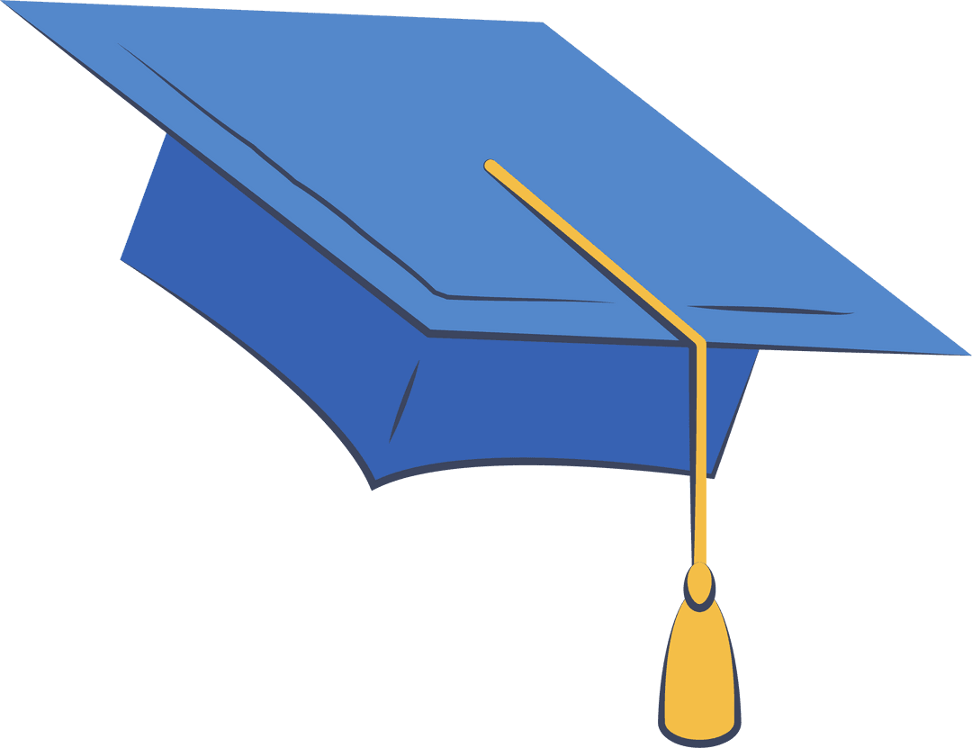 Blue Mortarboard Graduation Cap with Yellow Tassel on Transparent Background