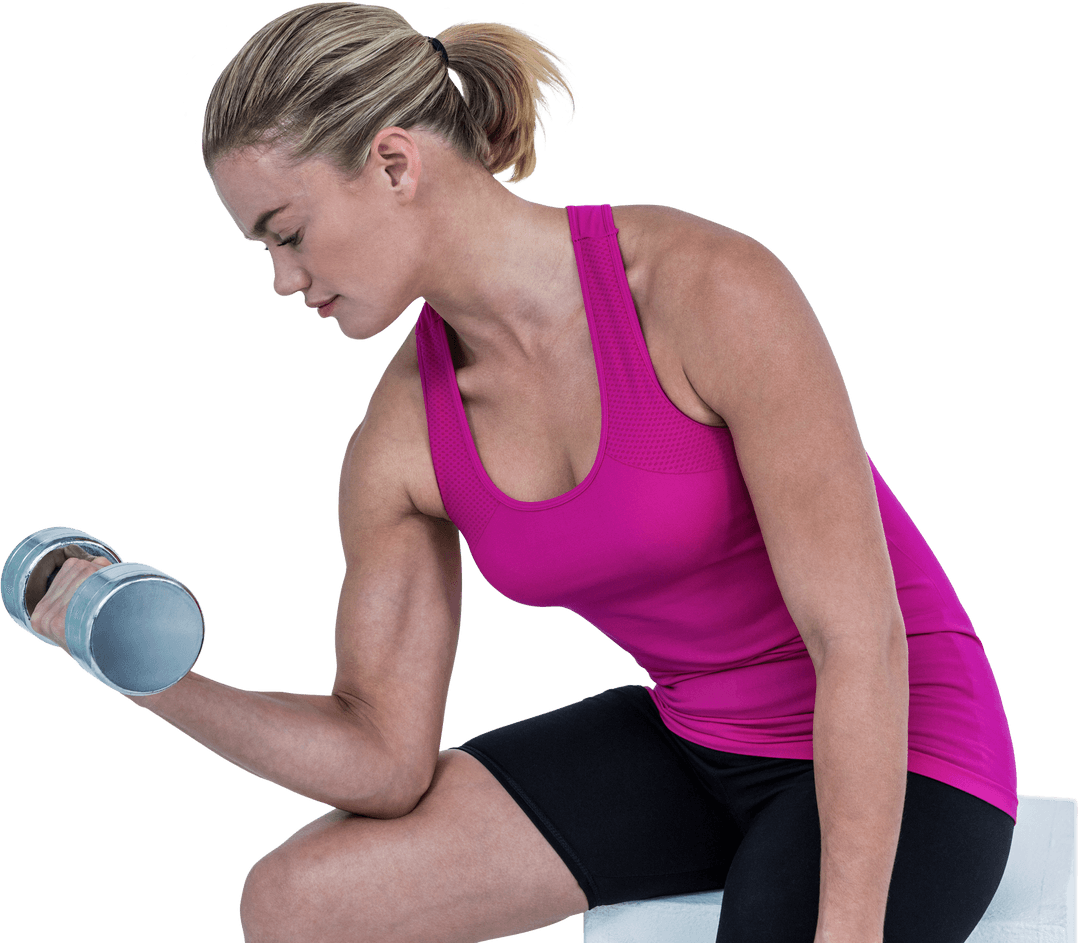 Muscular Woman Exercising with Dumbbells on Transparent Background